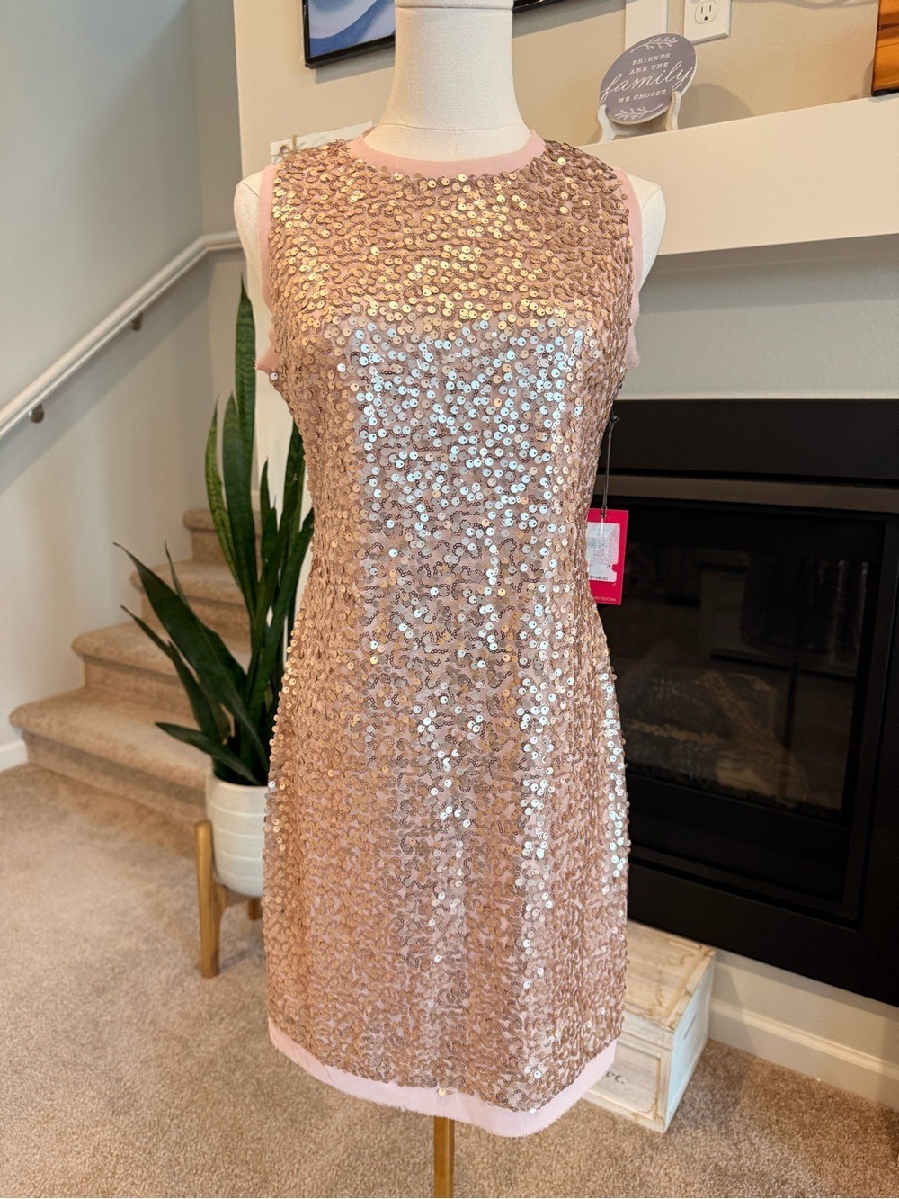 Vince Camuto Sleeveless Rose Gold Sequin Shift Dress